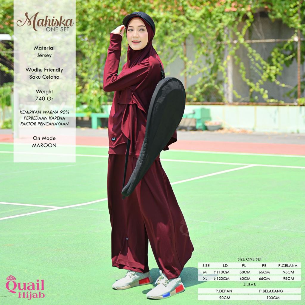 Quail Hijab - Mahiska One Set Sport | Baju Olah Raga Satu Stel Jumbo (jilbab + atasan + bawahan)