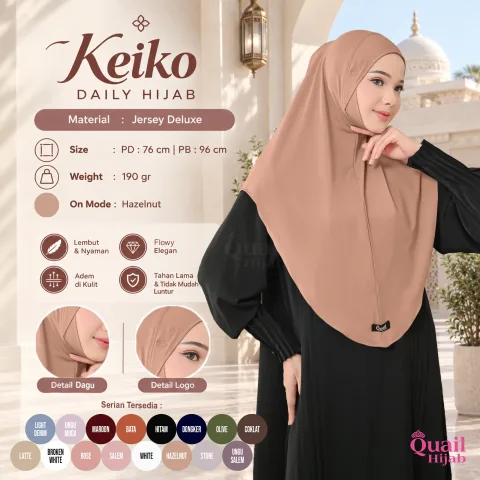 Keiko Hijab Instan size M | Jilbab Kerudung Instan Non Pad Hijab Dagu Malay Jersey Premium