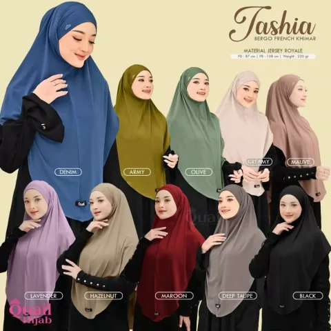 Tashia Hijab French Malaysia | Jilbab Instan Bergo Tali | Khimar Umroh Bandana Khiban