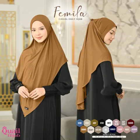 Femila Daily Hijab Instan | Bergo Tali Pengait Masker Panjang Casual Muslim Kerudung Kancing Nyaman