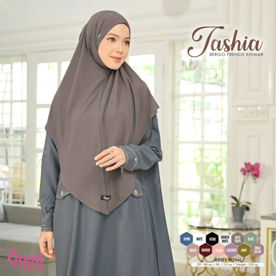 Tashia Hijab French Malaysia | Jilbab Instan Bergo Tali | Khimar Umroh Bandana Khiban — foto 5