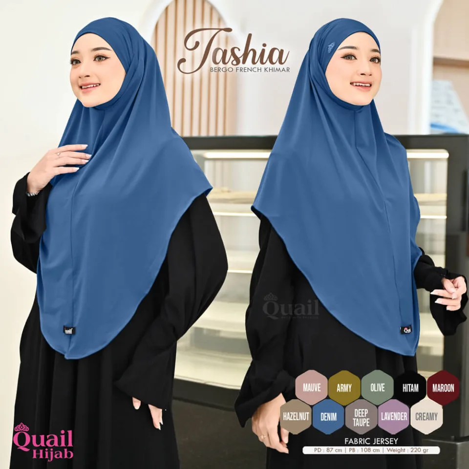 Tashia Hijab French Malaysia | Jilbab Instan Bergo Tali | Khimar Umroh Bandana Khiban — foto 7