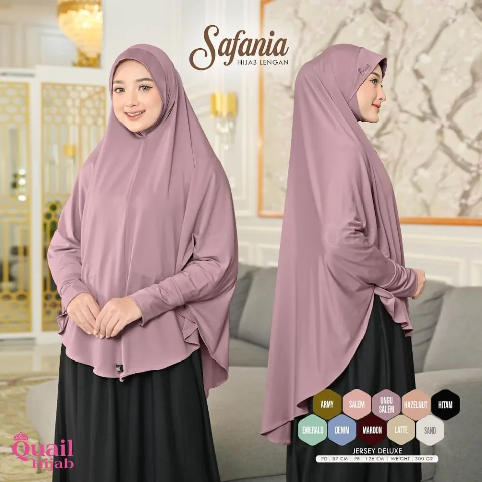 Safania Hijab Instan Lengan Dagu Jumbo | Anti Ribet Panjang Muslimah Daily — BERGO