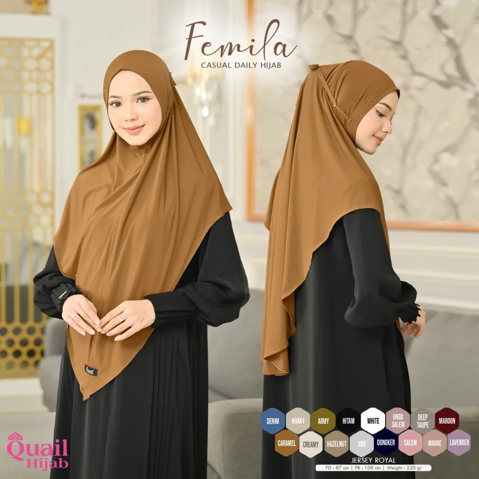 Femila Daily Hijab Instan | Bergo Tali Pengait Masker Panjang Casual Muslim Kerudung Kancing Nyaman — SYIRIA