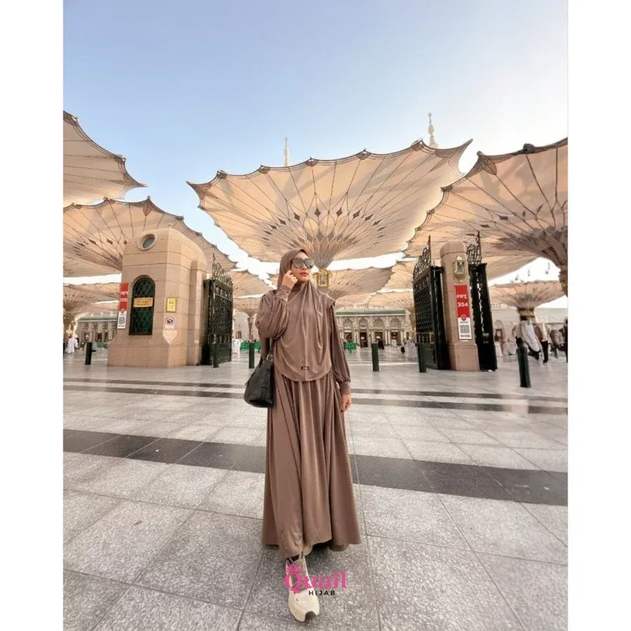 Kanisya One Set | (Sudah ada jilbab) Gamis Dress Setelan Bahan Jersey Premium Outfit Umroh Haji — foto 9