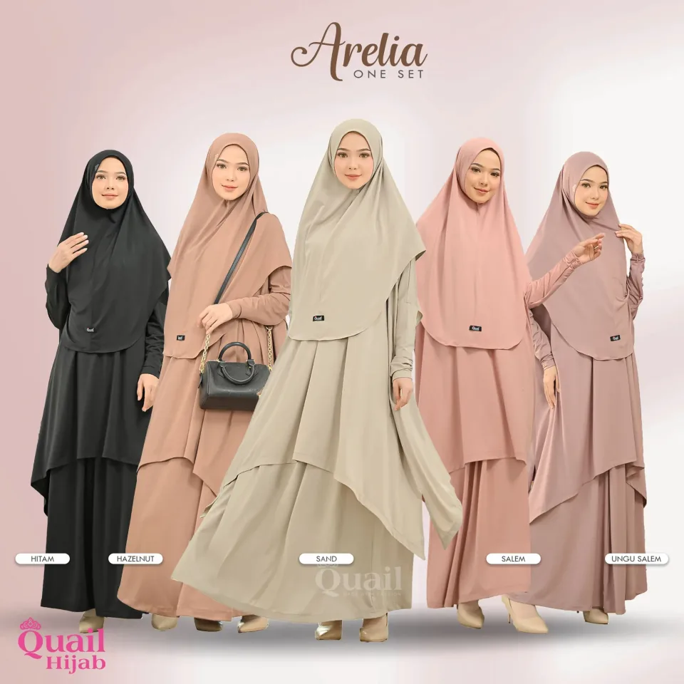 Arelia 3in1 Set | One Set Tunic Rok Hijab | Setelan Oversize Umroh Bahan Jersey | Busui Friendly Premium — ONE SET