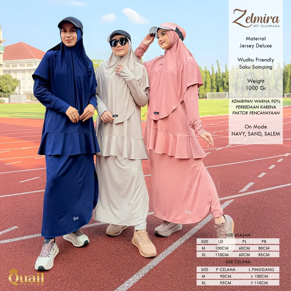 Zelmira One Set Sporty | Setelan Olah Raga Syar'i (Hijab + Atasan + Celana Rok) | Satu Set — foto 3