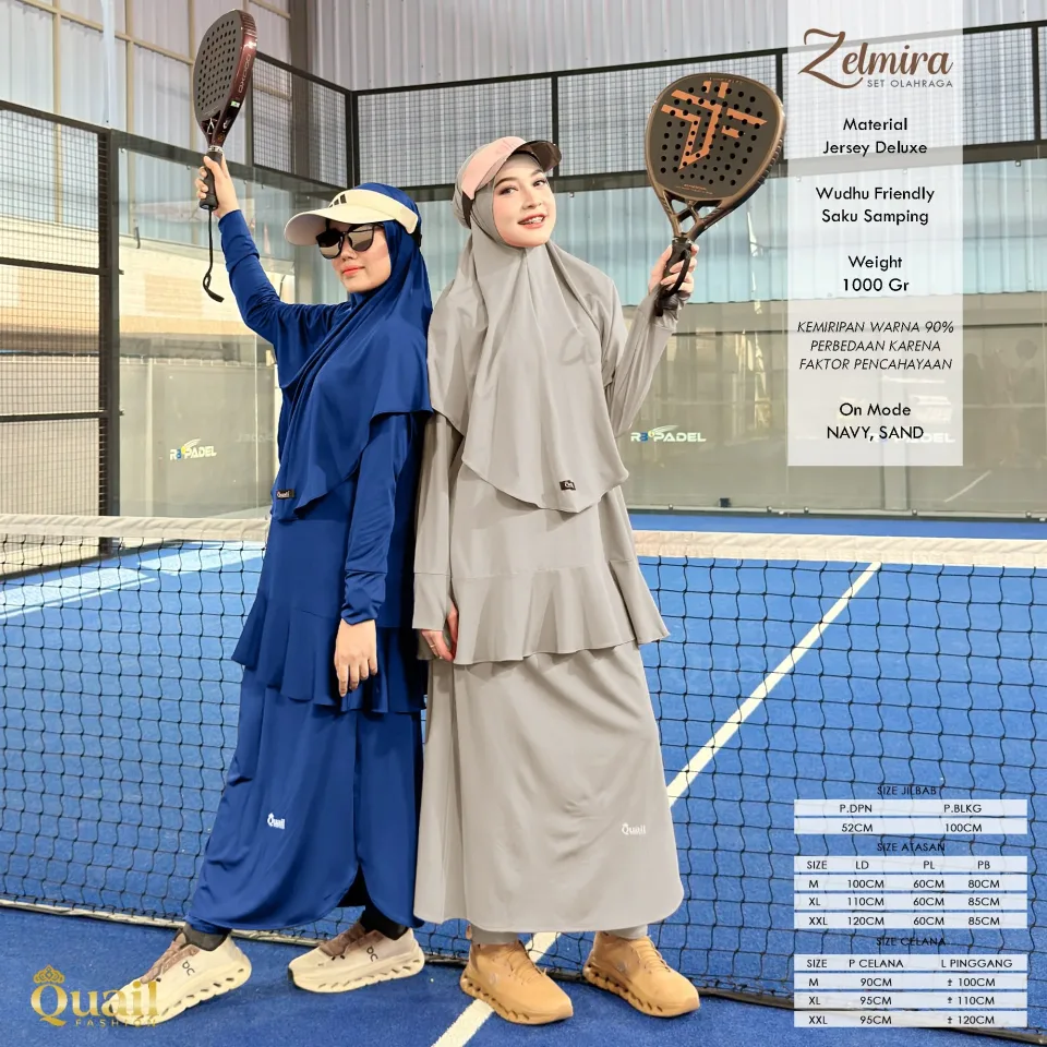 Zelmira One Set Sporty | Setelan Olah Raga Syar'i (Hijab + Atasan + Celana Rok) | Satu Set — foto 2