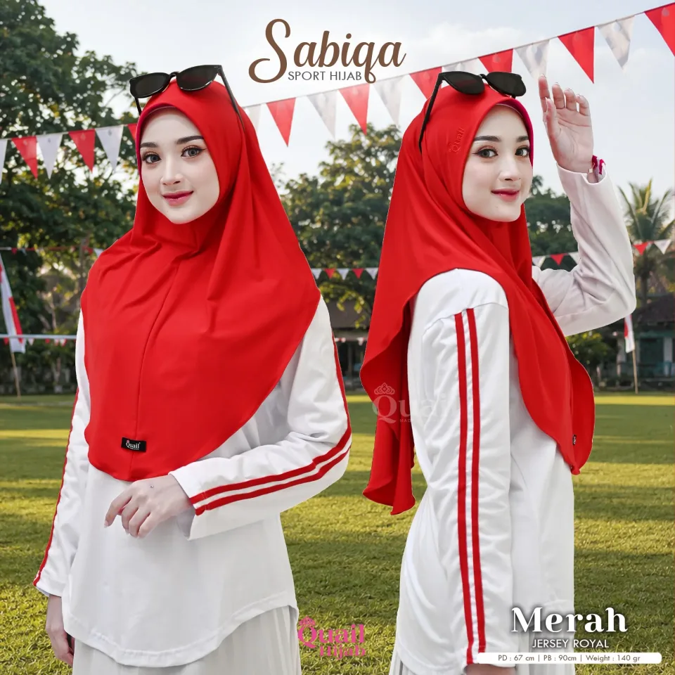 Sabiqa Hijab Instan | Agustusan Outfit | Jilbab Kerudung Merah Instan Casual Daily Sporty Jersey Premium — foto 3