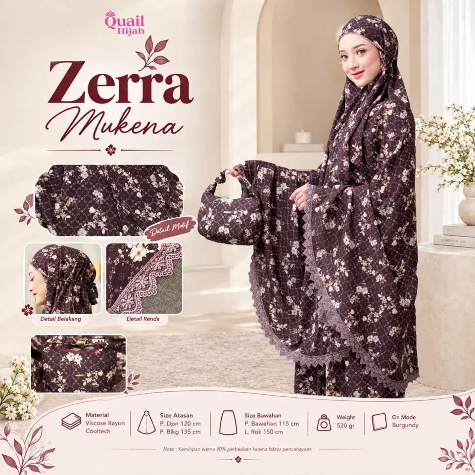 Zerra Mukena Kombinasi Renda Cantik | Mukena Viscose Rayon | Mukena Hampers Seserahan — foto 4