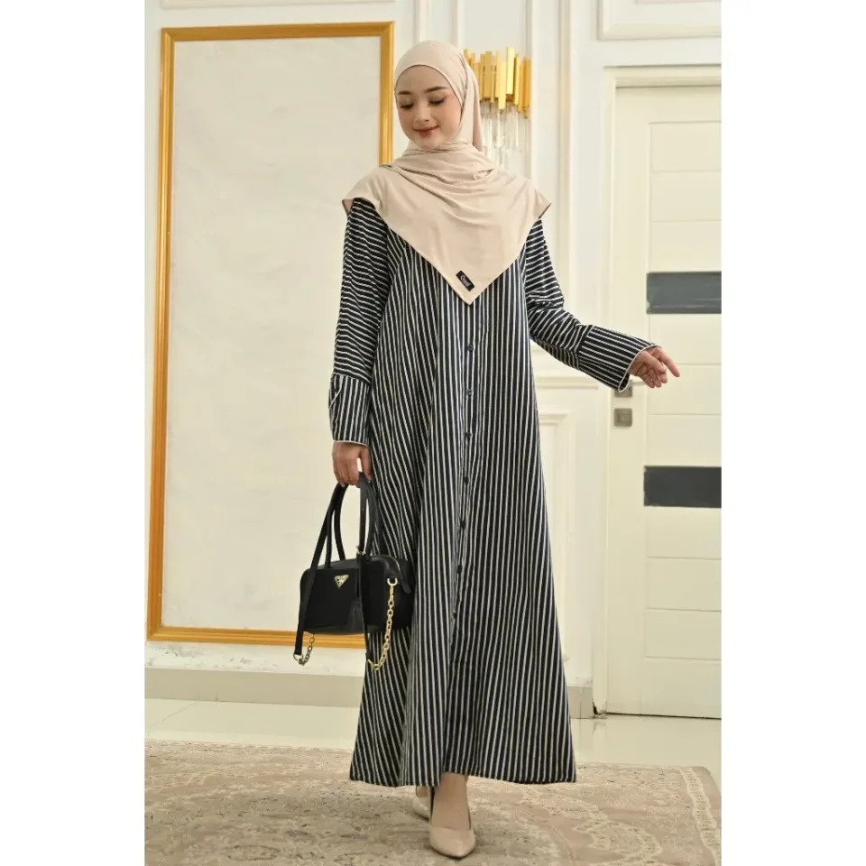 Rihlah Dress Stripe Syar'i | Dress Dayware Stripe | Dress Muslimah Syar'i — foto 4